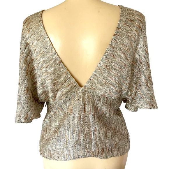 St John Couture Gold Gilded Knit Metallic Sparkle Top Size 14 - Picture 3 of 17